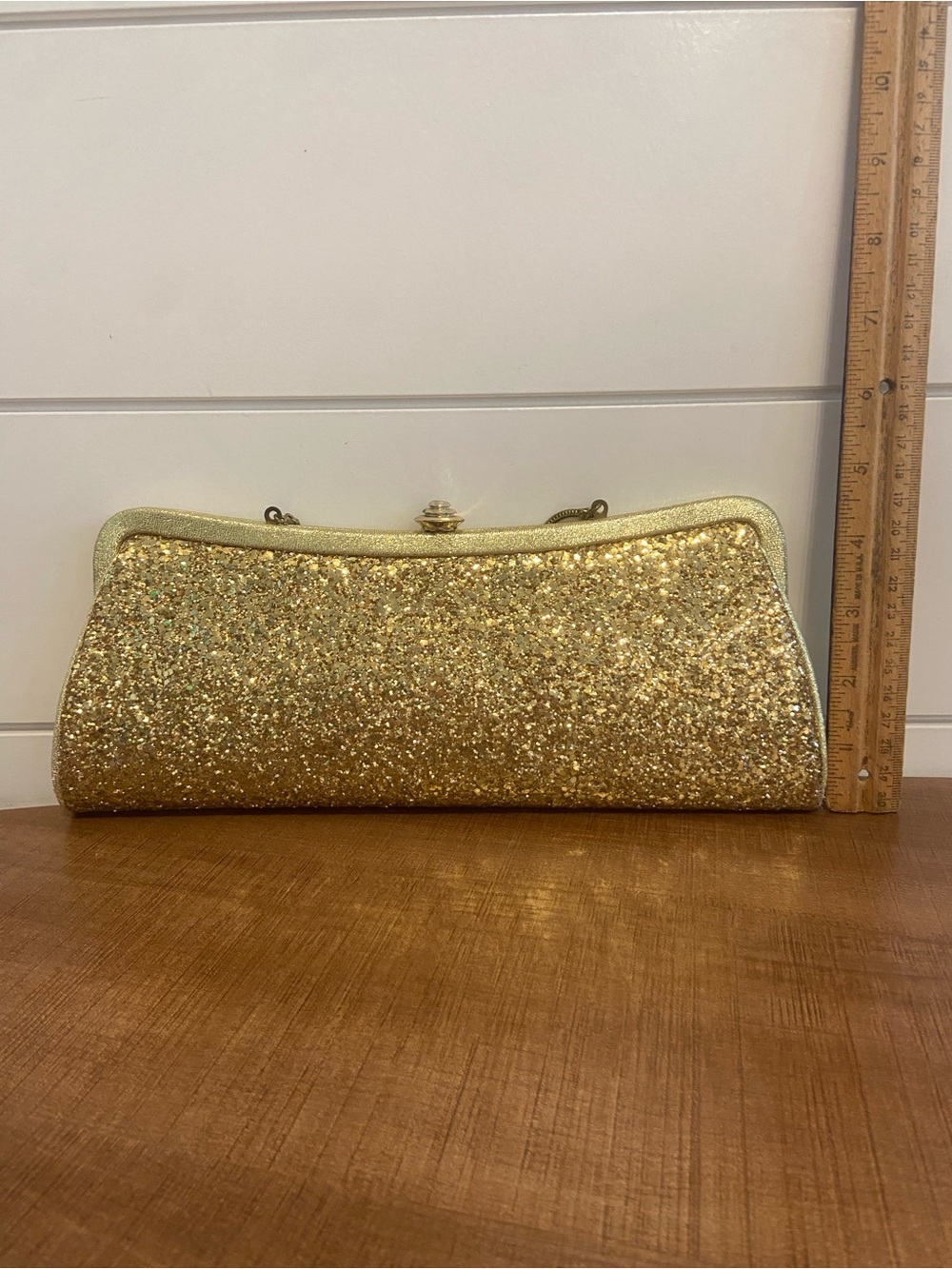 Vintage Gold Glitter Evening Clutch with Kiss-Lock Closure 1960s